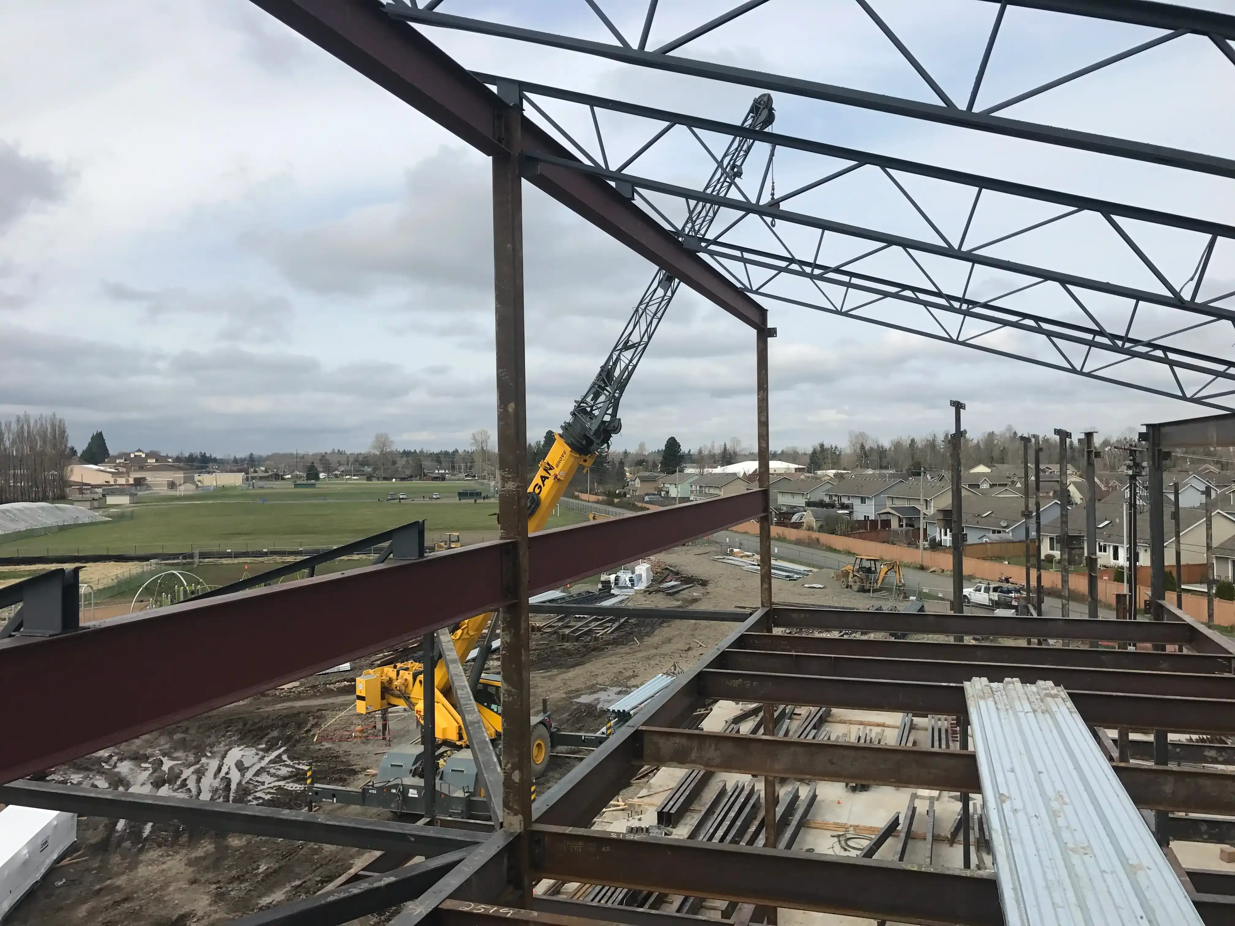 Photo of the mechanical attic just after the structural steel is erected, as seen in the 3D rendering in the previous photo.
