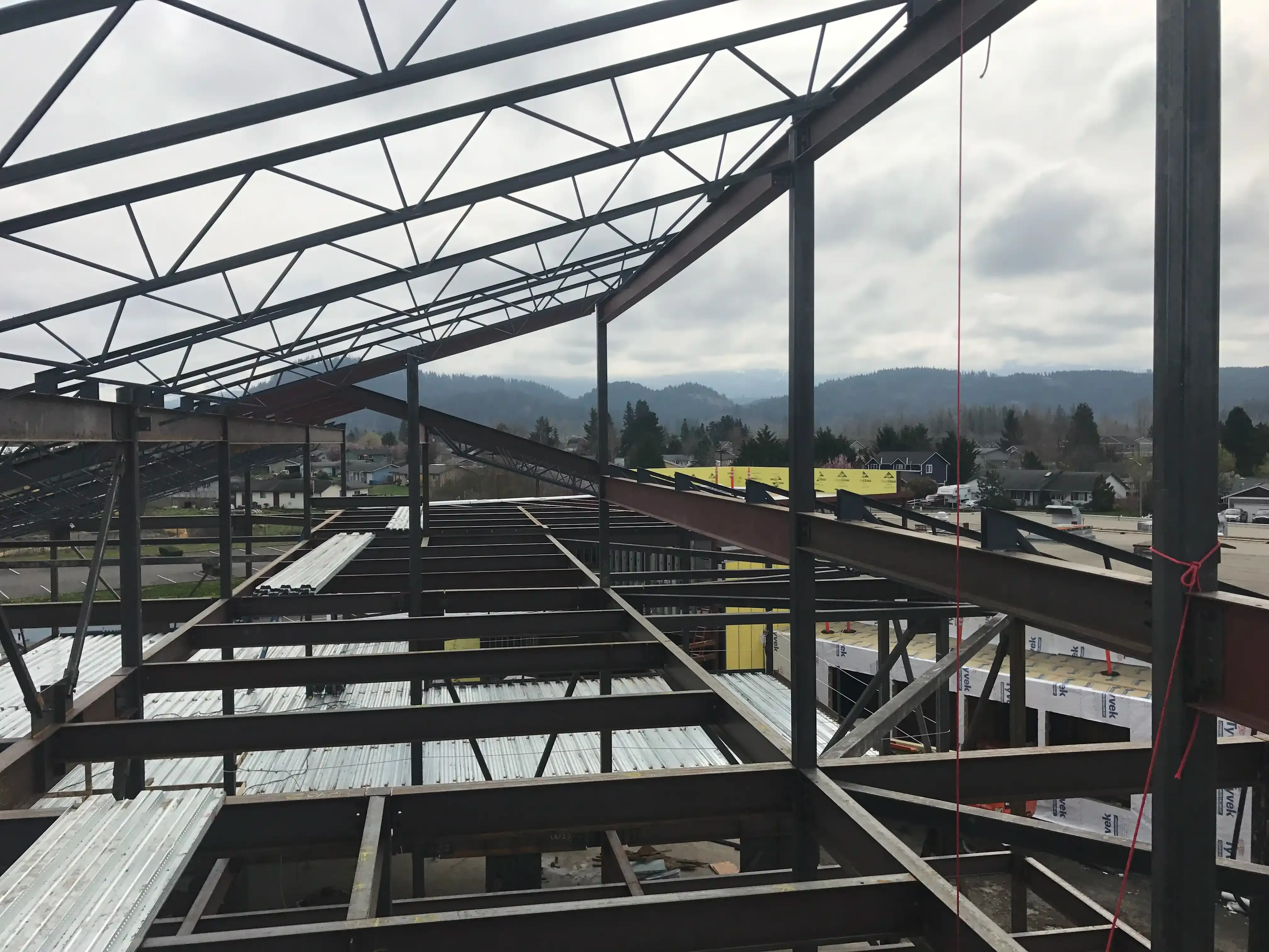 Photo of structural steel framing from the second level of building 'b'.