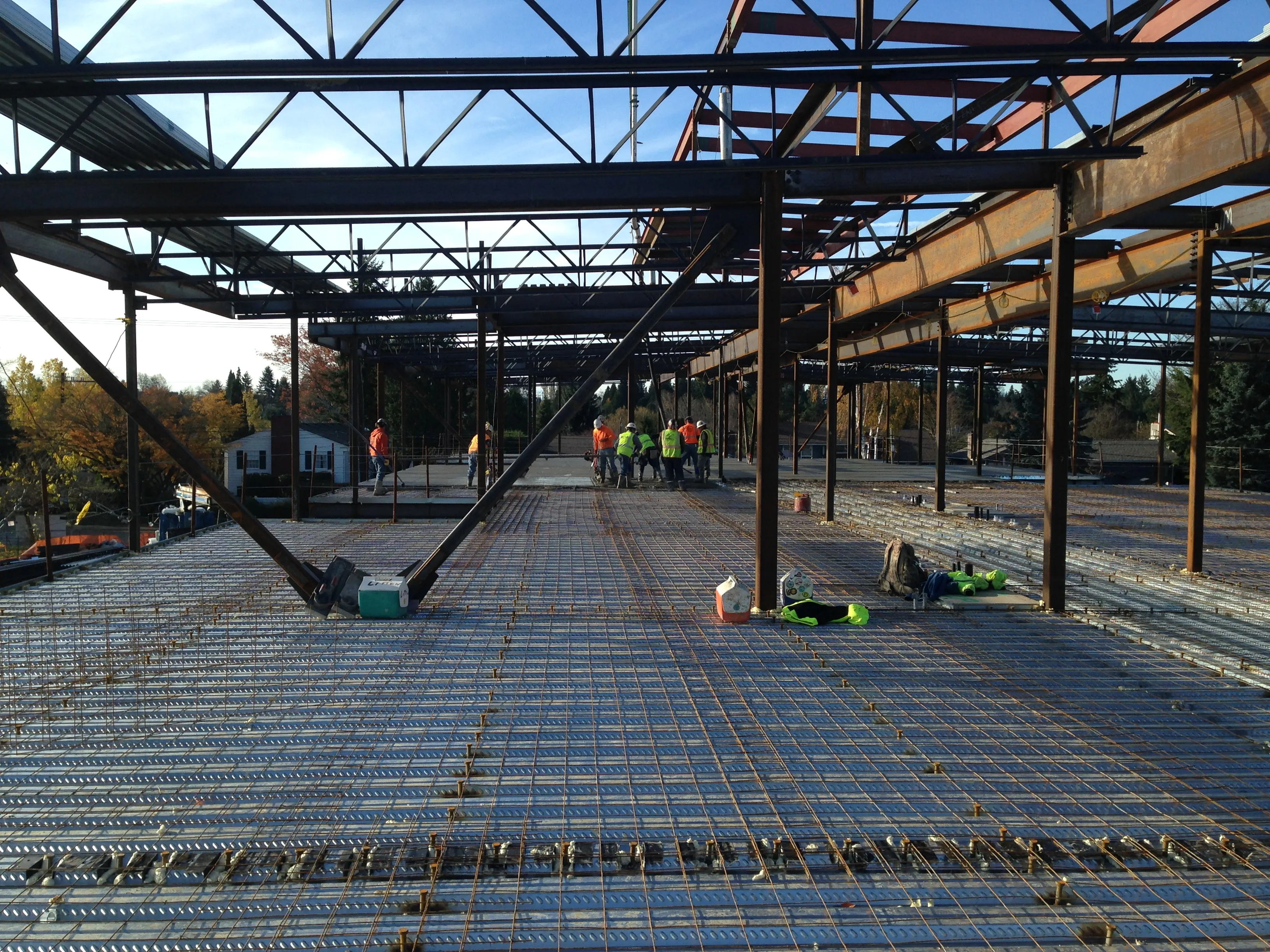 Photo of 'B-wing' slab deck during concrete placement.